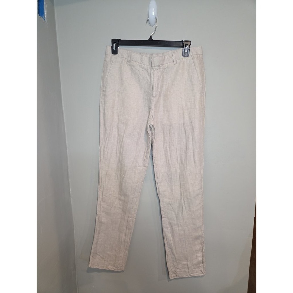 Perry Ellis Linen Blend Flat Front Dress Pants Mens 34x34 Beige Summer Trousers